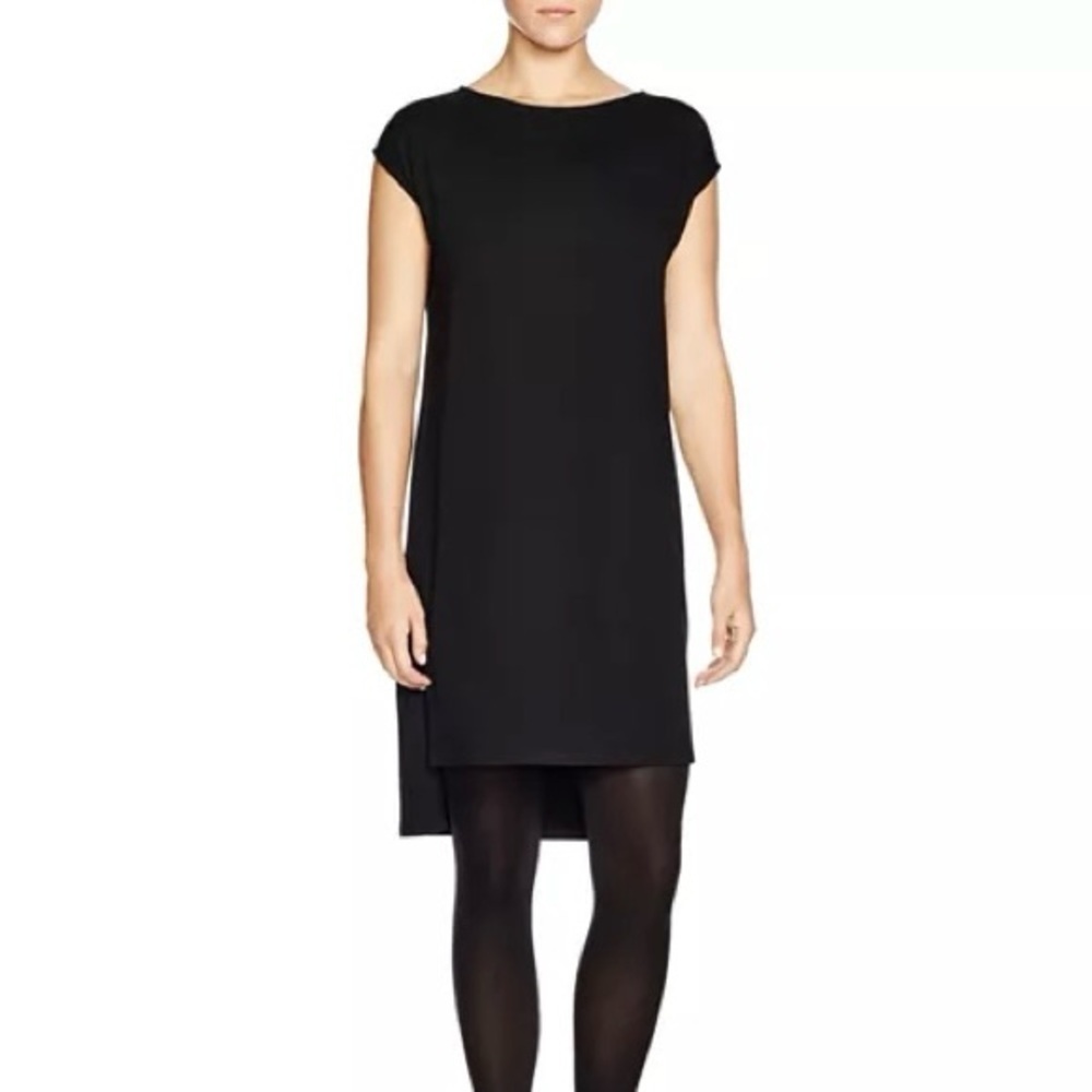 Eileen Fisher Black High Low Hem Tee Dress Petite Small Minimalist Lagenlook